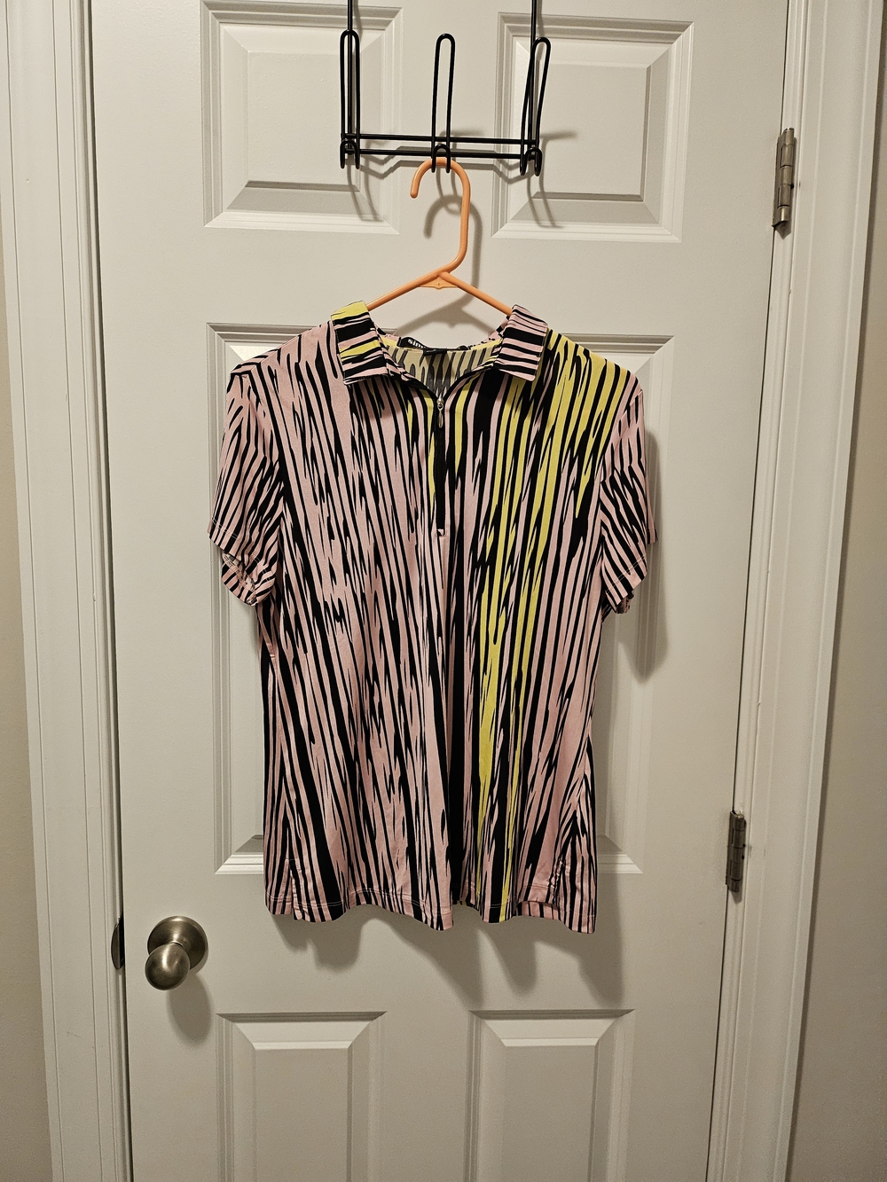 Simplicity Pink, Yellow & Black Striped Short-Sleeve Polo